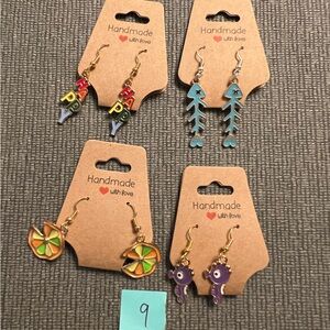 4 pairs of handmade earrings hypoallergenic metals small business made nwt